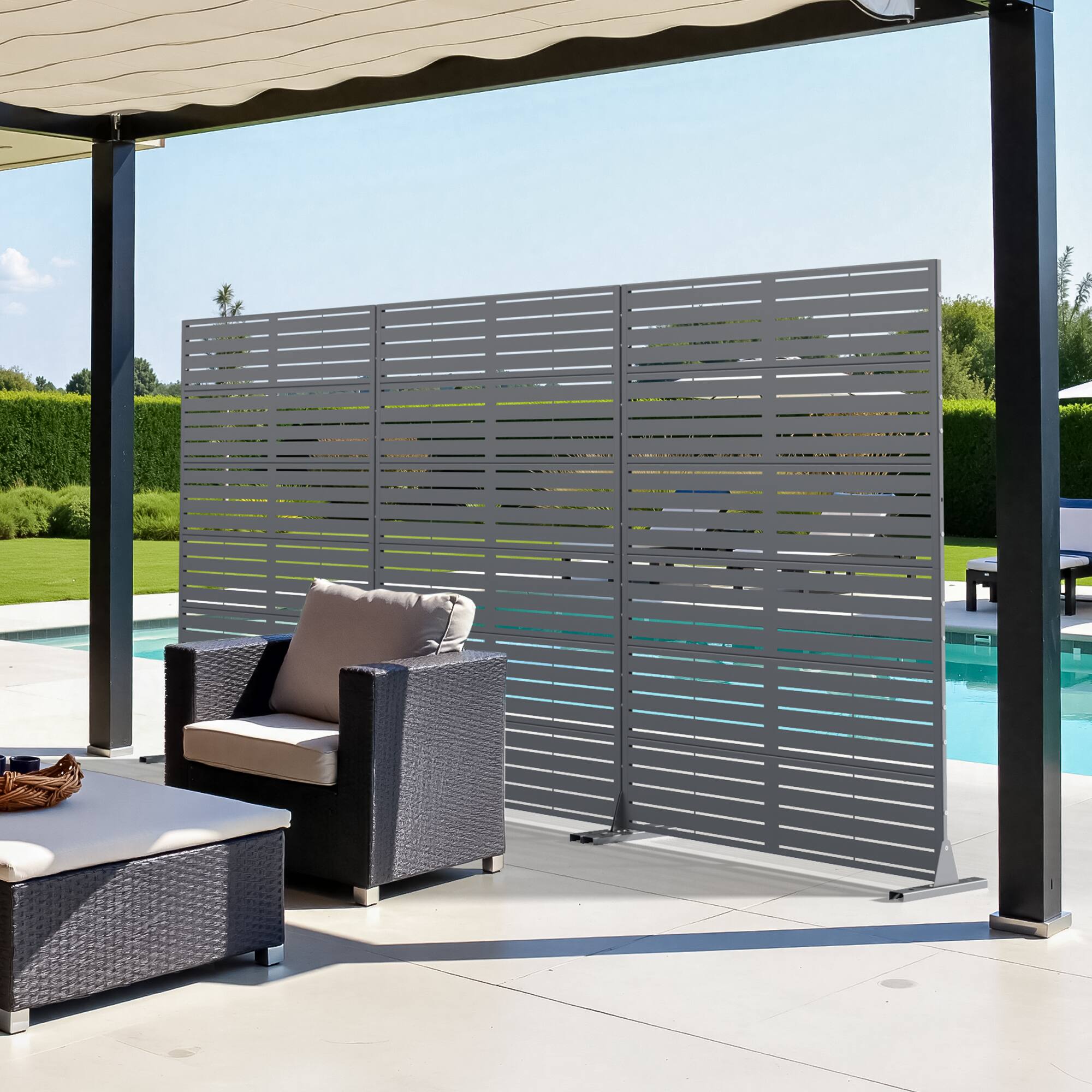 Alt View 7. PexFix - 72 in. x 47 in. Louvered Pattern Metal Outdoor Privacy Screen & Panels, Freestanding Garden Divider Fence - Light Grey.