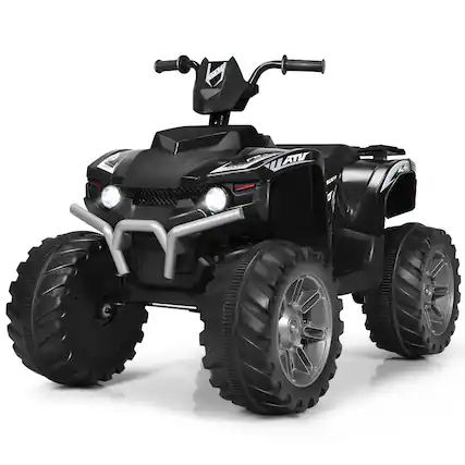 Front. Gymax - Gymax 12V Electric Kids Ride On Car ATV 4-Wheeler Quad w/ Music LED Light Black - Black.