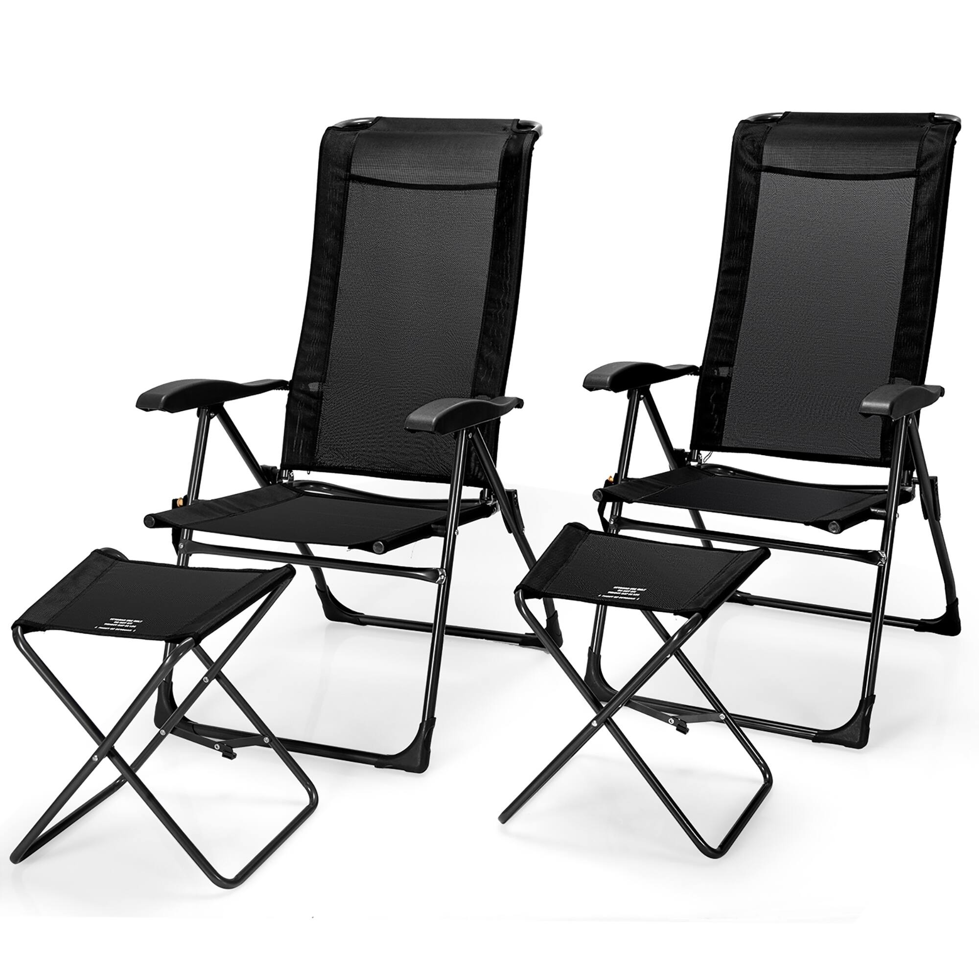 Alt View 17. Costway - 4PCS Patio Folding Dining Chair Ottoman Set Adjustable Back Camp Black - Black.