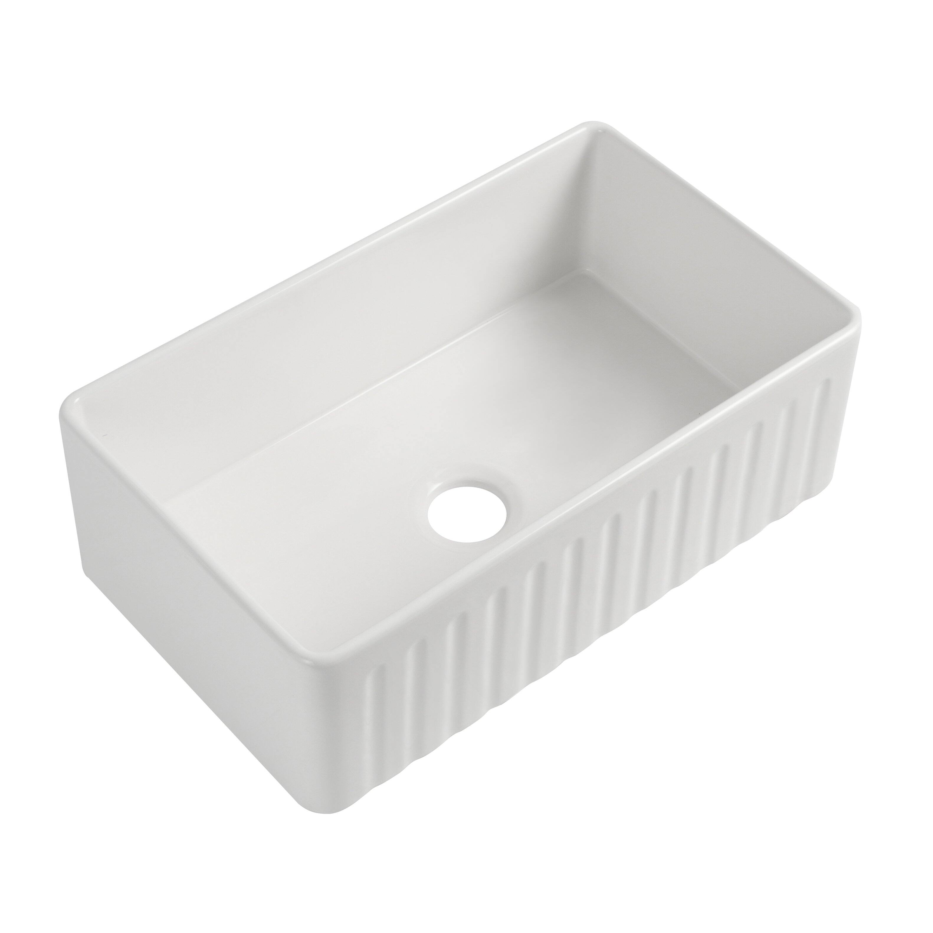 Left. Siljoy - Fireclay 33" L X 20" W Farmhouse Kitchen Sink with Grid and Strainer - White.