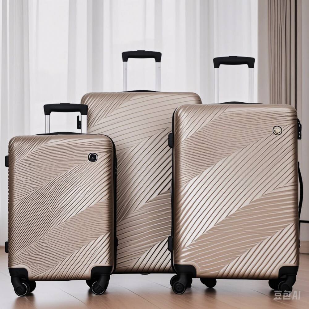 Angle. BreeBe - Lightweight 3 Piece Luggage Sets PC+ABS with Spinner Wheels and Hooks - Gold.