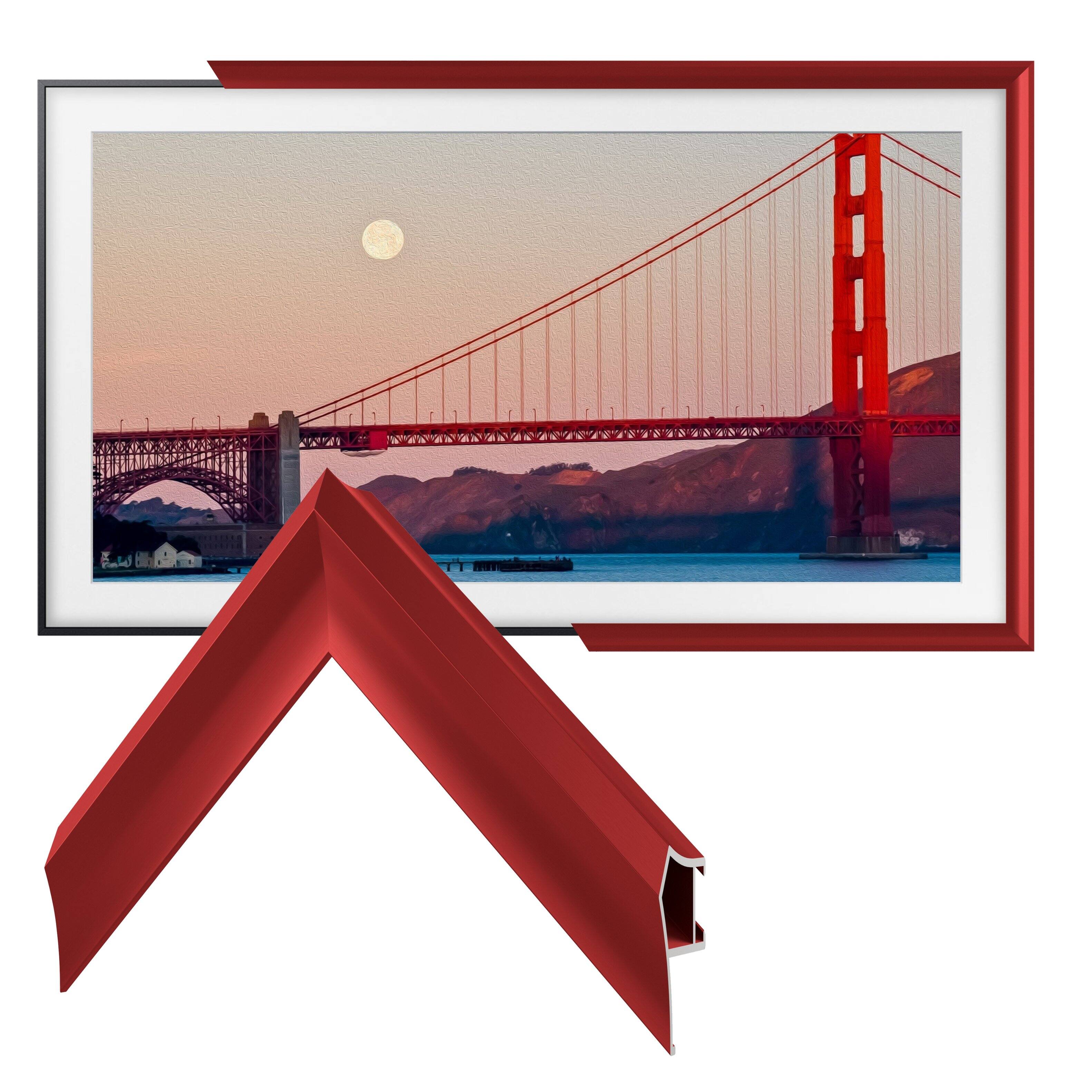 Left. Deco TV Frames - Alloy Prismatic Bezel for Samsung The Frame TV - 85" - Candy Apple Red.
