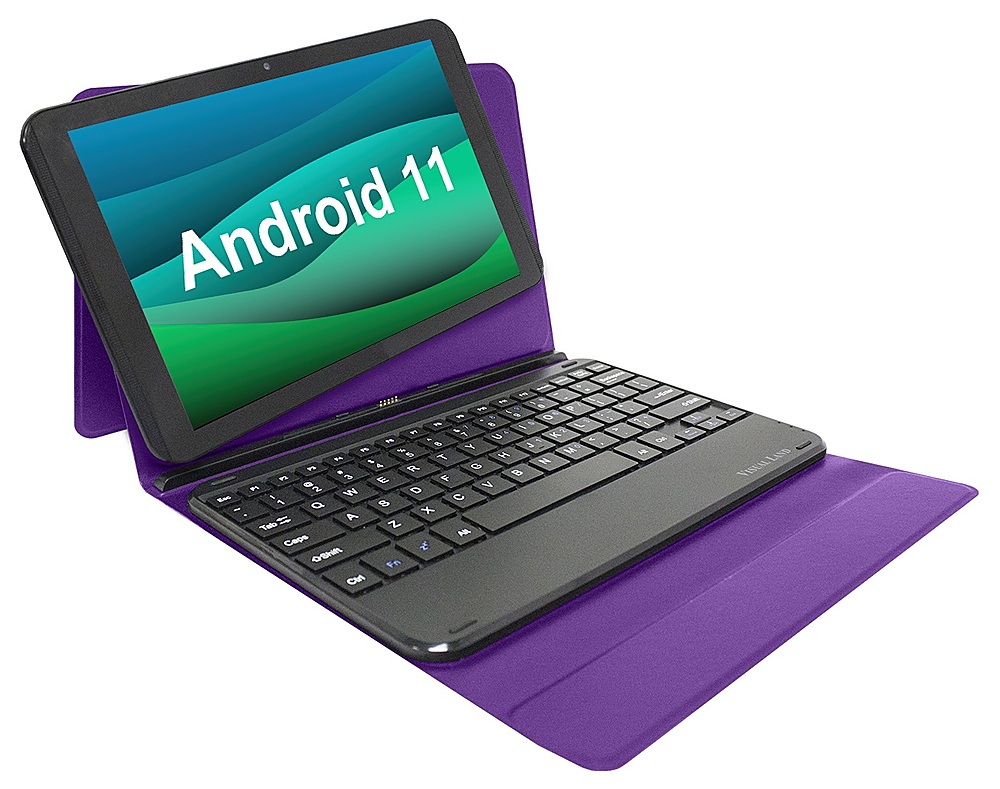 Angle View: Visual Land Prestige Elite 10QH 10.1" HD Tablet 128GB Storage 2GB Memory with Detachable Docking Keyboard Case - Purple