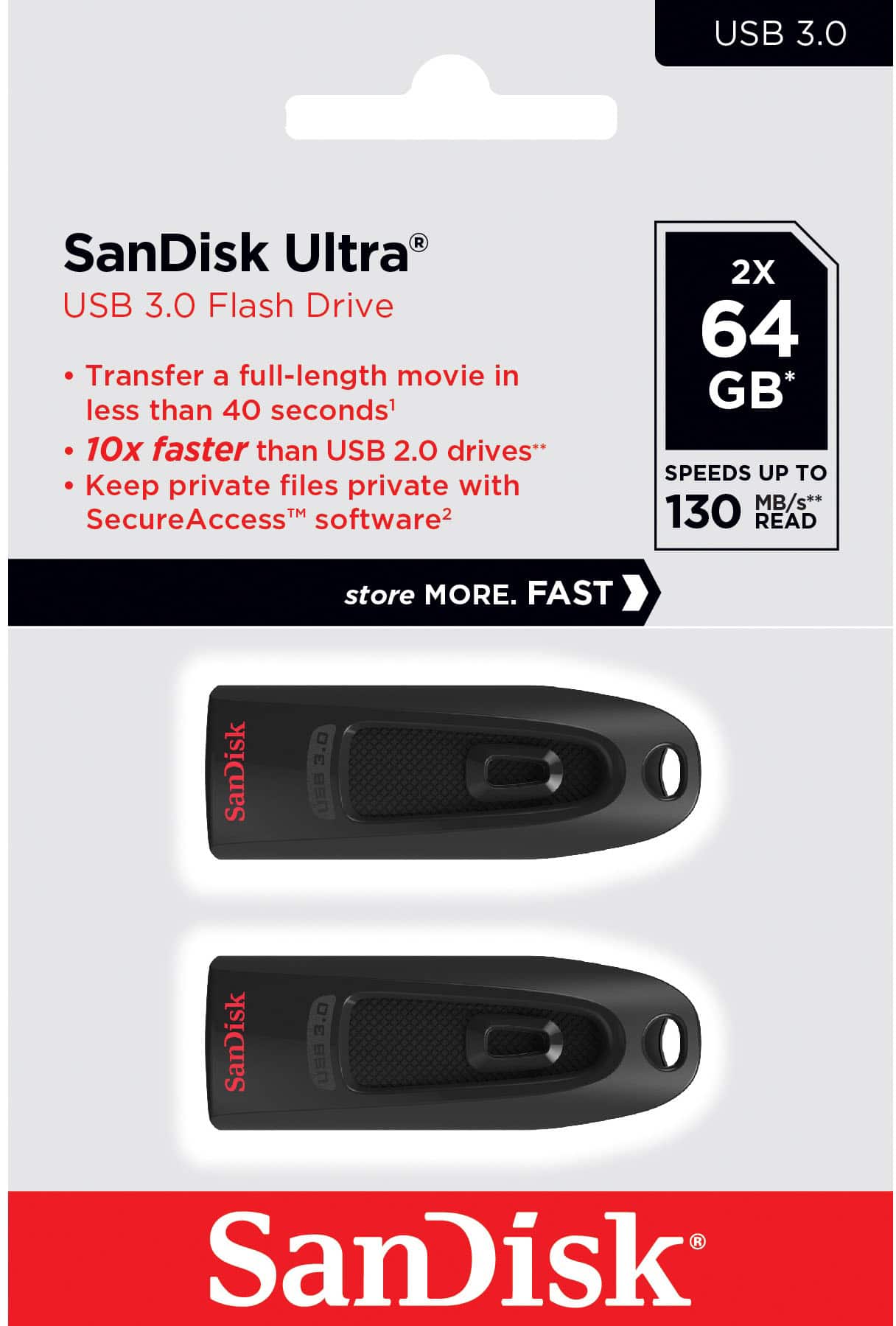 Alt View 11. SanDisk - Ultra 64GB USB 3.0 Flash Drive with Hardware Encryption (2-Pack) - Black.
