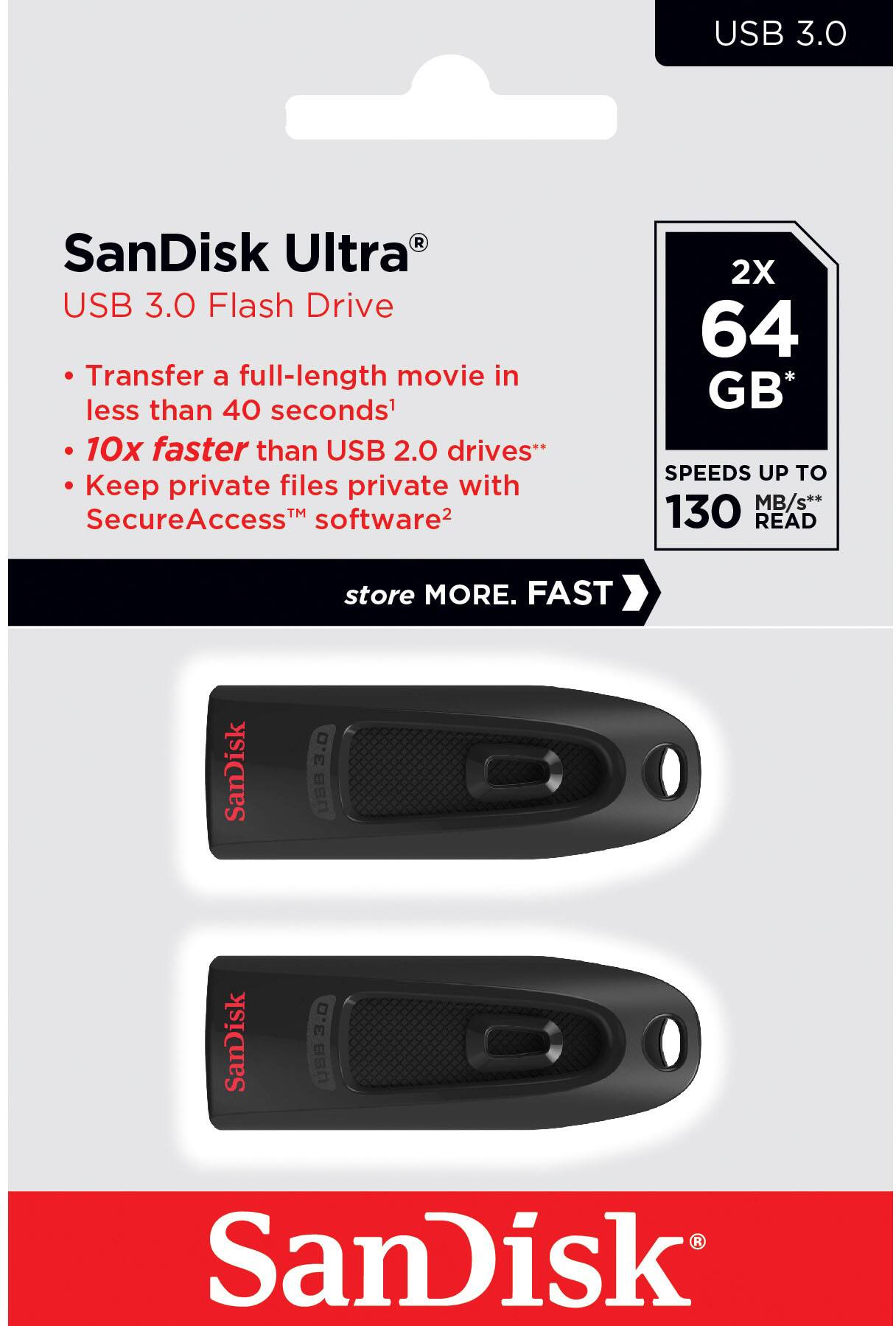Alt View 11. SanDisk - Ultra 64GB USB 3.0 Flash Drive with Hardware Encryption (2-Pack) - Black.