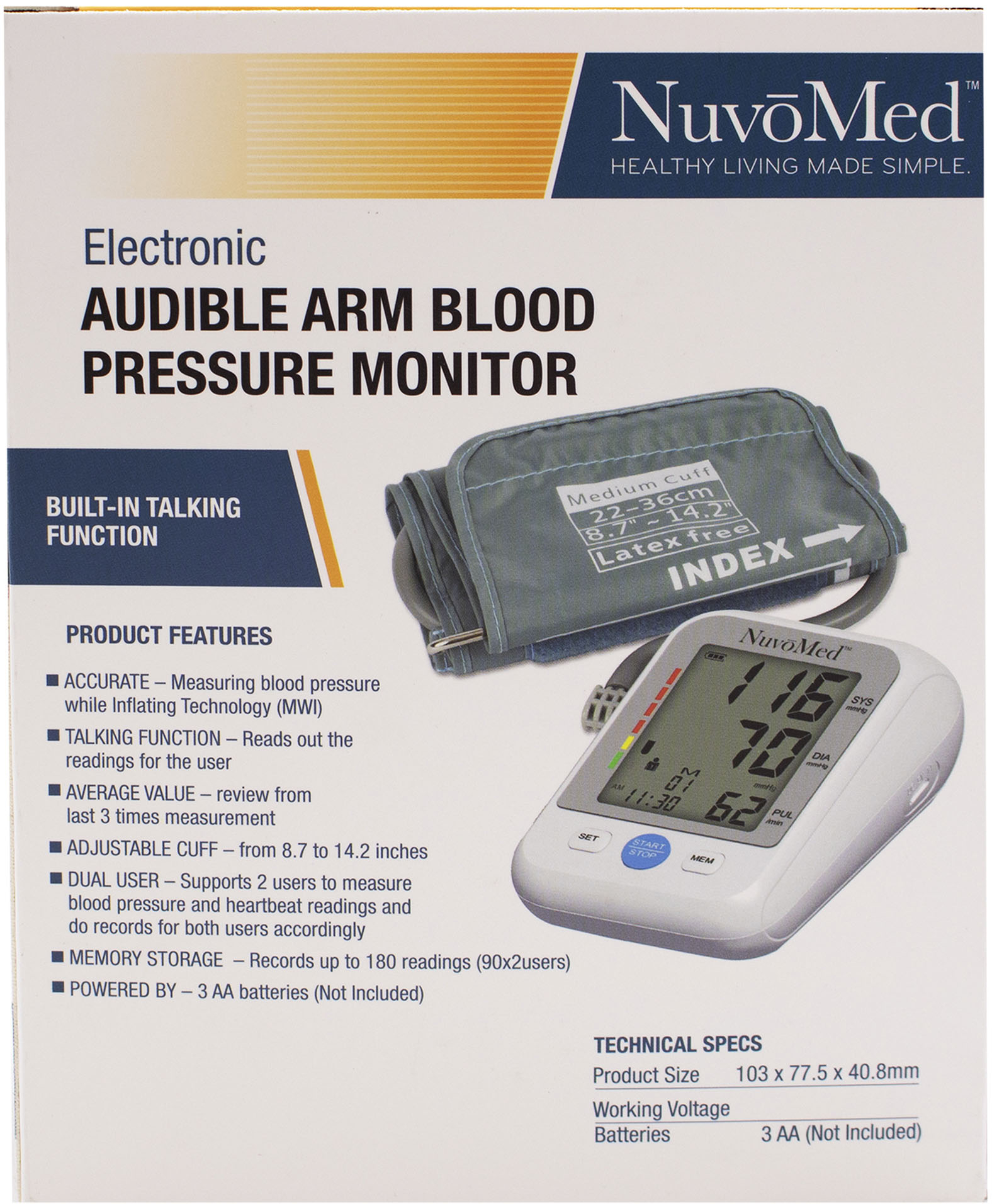 Best Buy: NuvoMed Audible Arm Blood Pressure Monitor White TBP-6/0923