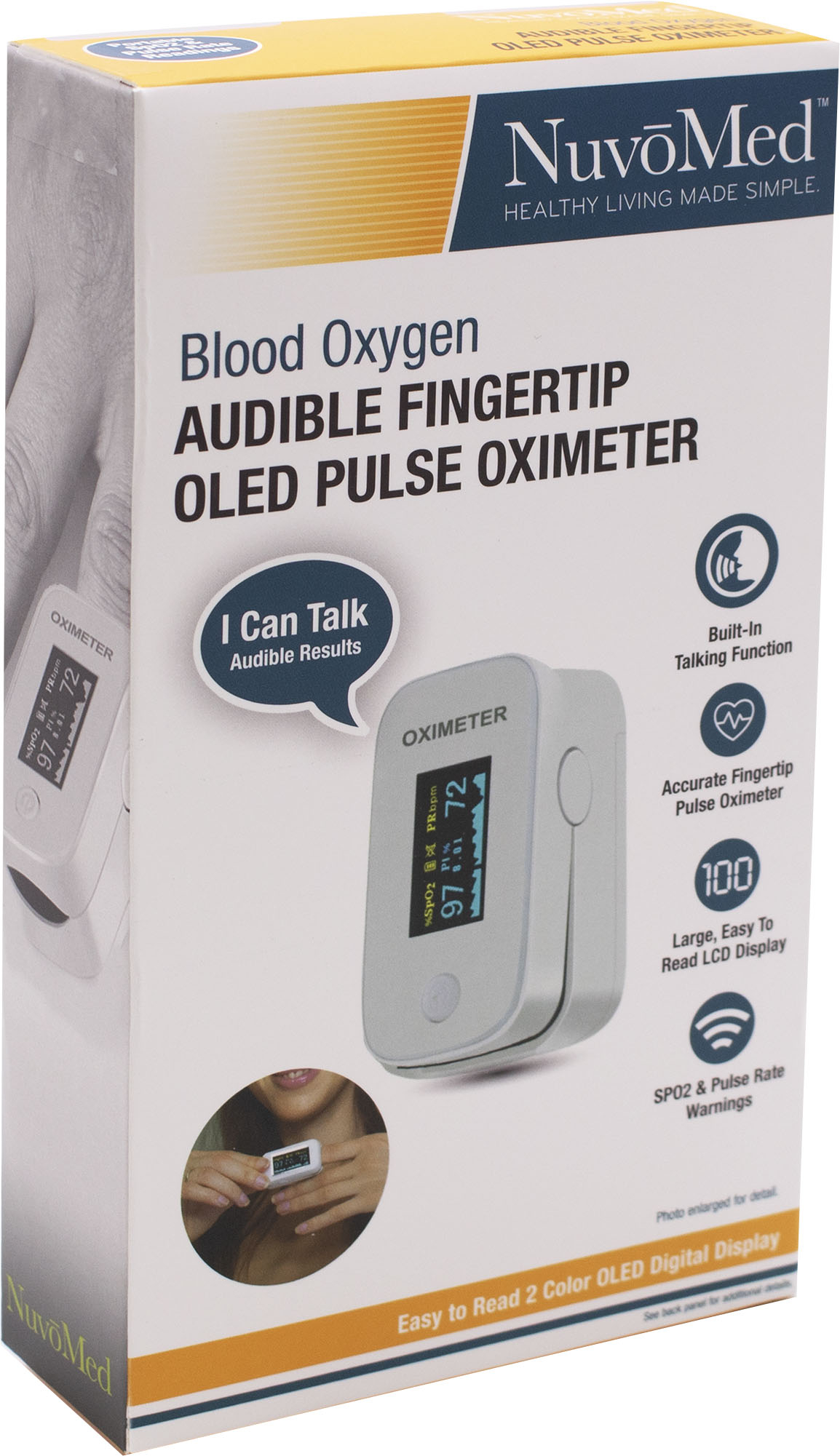 Angle View: NuvoMed - Audible Fingertip Oled Pulse Oximeter - White