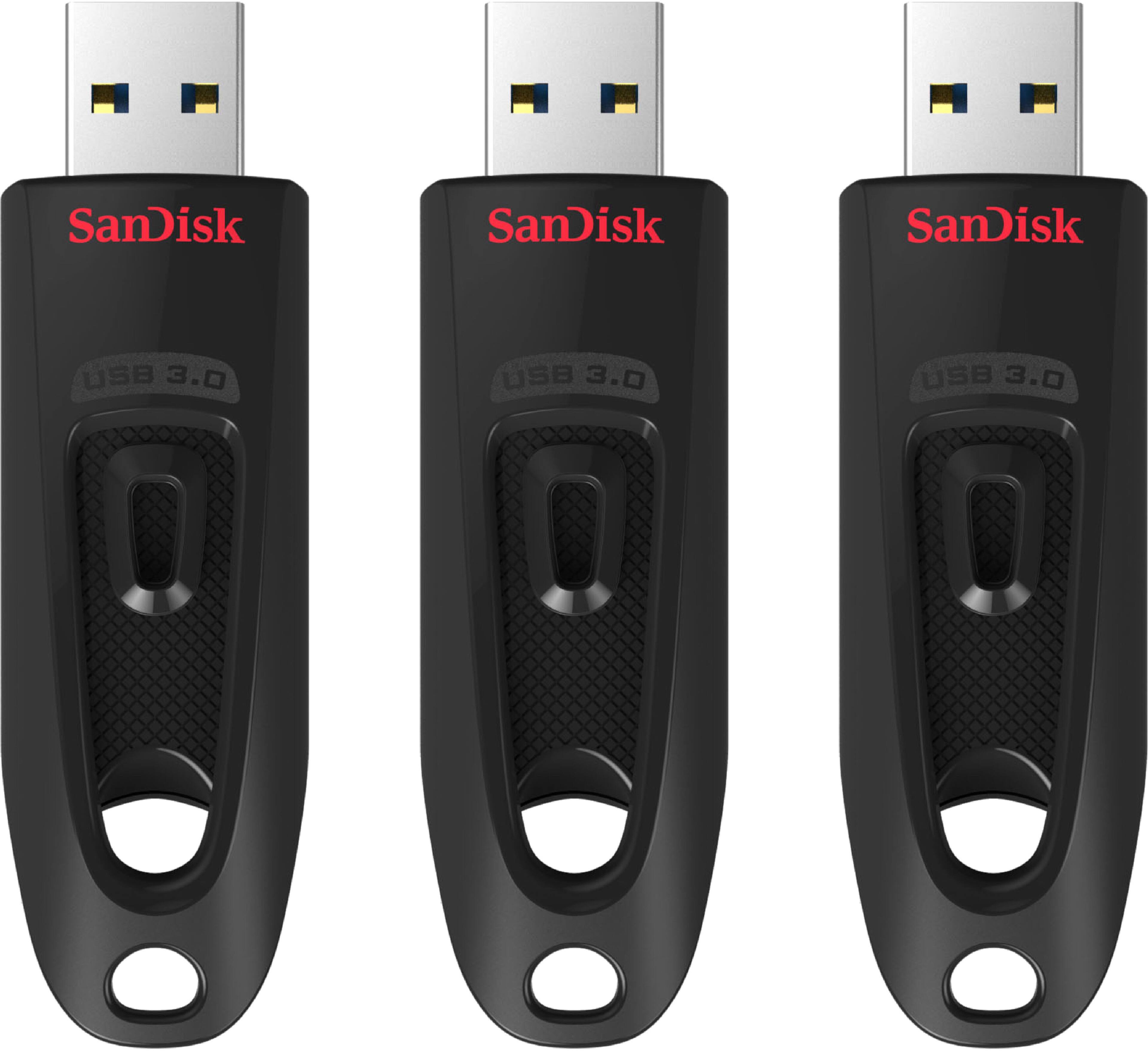 Front. SanDisk - Ultra 32GB USB 3.0 Flash Drive with Hardware Encryption (3-Pack) - Black.
