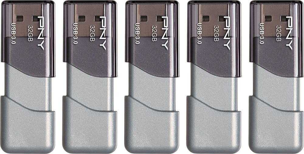Front. PNY - Turbo Attaché 3 32GB USB 3.0 Type A Flash Drive, 5-Pack - Silver.