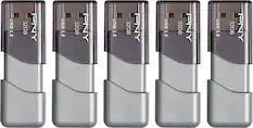 Front. PNY - Turbo Attaché 3 32GB USB 3.0 Type A Flash Drive, 5-Pack - Silver.