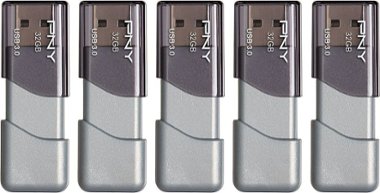 PNY - Turbo Attaché 3 32GB USB 3.0 Type A Flash Drive, 5-Pack - Silver - Front_Zoom