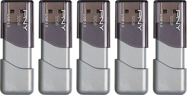 PNY - Turbo Attaché 3 32GB USB 3.0 Type A Flash Drive, 5-Pack - Silver