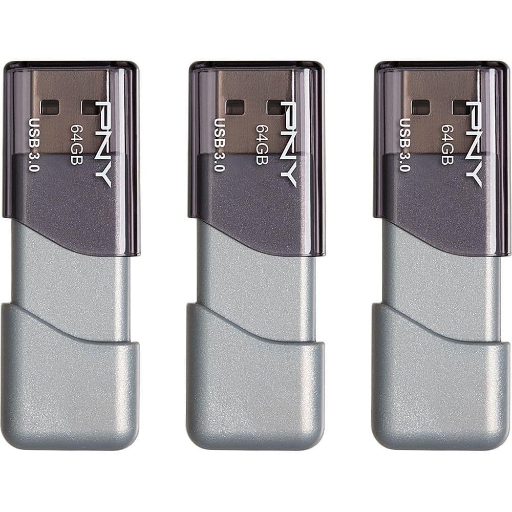 Front. PNY - Turbo Attaché 3 64GB USB 3.0 Type A Flash Drive, 3-Pack - Silver.