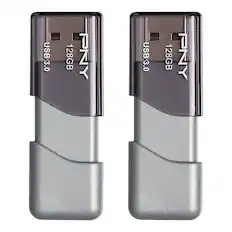 Front. PNY - Turbo Attaché 3 128GB USB 3.0 Type A Flash Drive, 2-Pack - Silver.