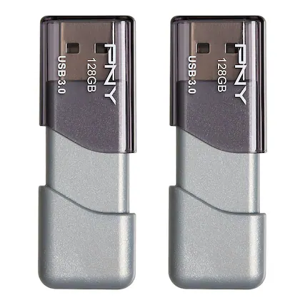 Front. PNY - Turbo Attaché 3 128GB USB 3.0 Type A Flash Drive, 2-Pack - Silver.