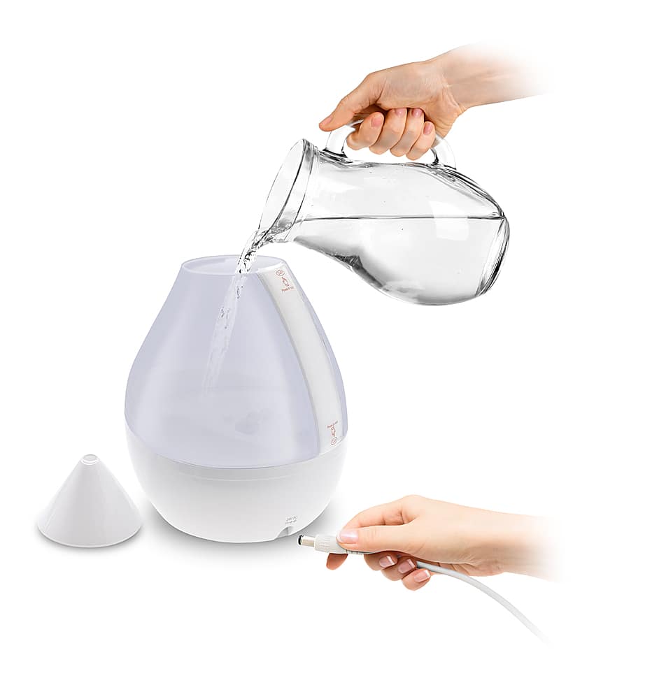 Angle. CRANE - 1 Gal. Drop Cool Mist Humidifier with Sound Machine - White.