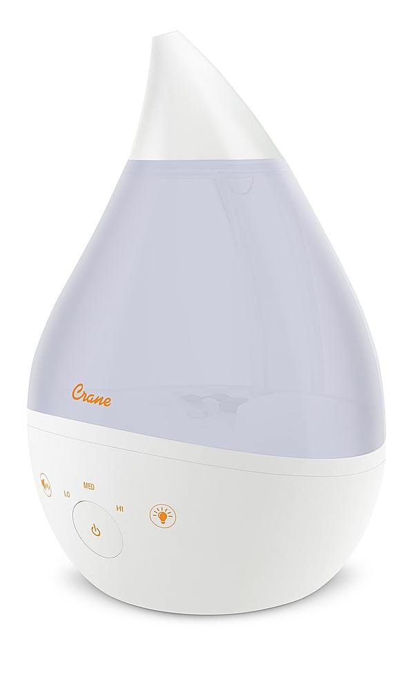 Front. CRANE - 1 Gal. Drop Cool Mist Humidifier with Sound Machine - White.