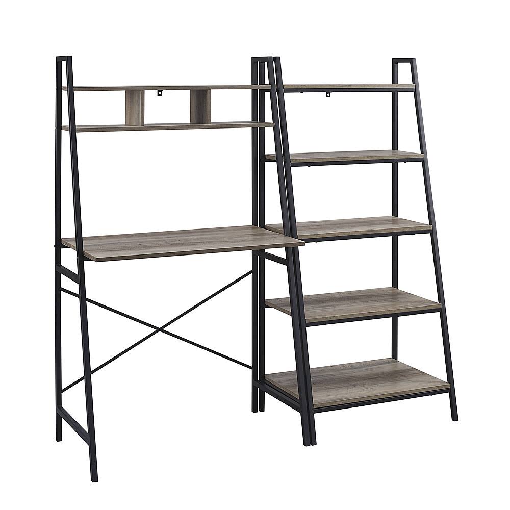 Left View: Walker Edison - Modern Industrial Desk with Bookshelf - Grey Wash