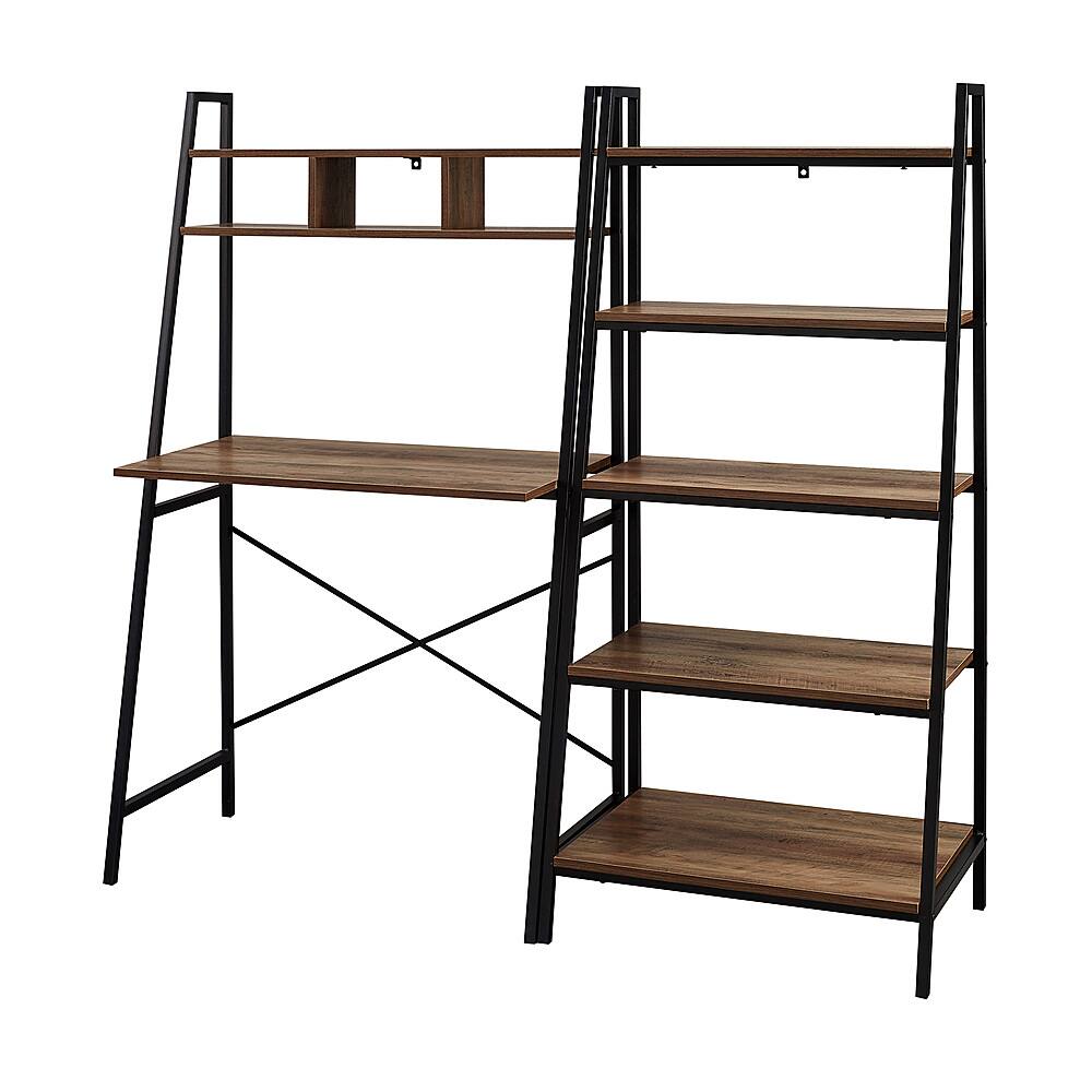 Angle View: Walker Edison - Modern Industrial Desk with Bookshelf - Rustic Oak