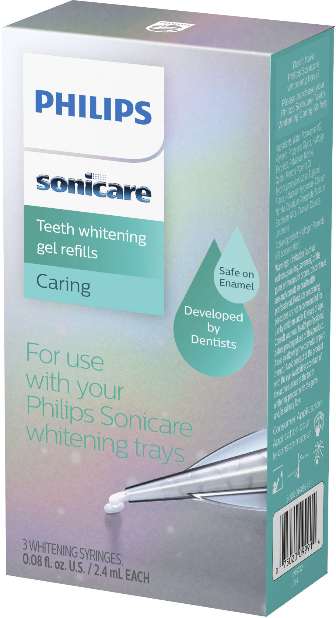 Angle View: Philips Sonicare Teeth Whitening Gel, Caring - White