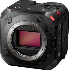 Front. Panasonic - LUMIX Full-Frame Box-Style Live & Cinema Camera, 6K 24p / 5.9K 30p 10-bit Unlimited Video - DC-BS1H - Black.