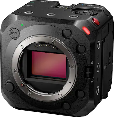 Front. Panasonic - LUMIX Full-Frame Box-Style Live & Cinema Camera, 6K 24p / 5.9K 30p 10-bit Unlimited Video - DC-BS1H - Black.