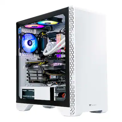 Front. Thermaltake - Glacier 360 Gaming Desktop - AMD Ryzen 5 5600X - 16GB Memory - NVIDIA GeForce RTX 3060 - 1TB NVMe M.2 - White.
