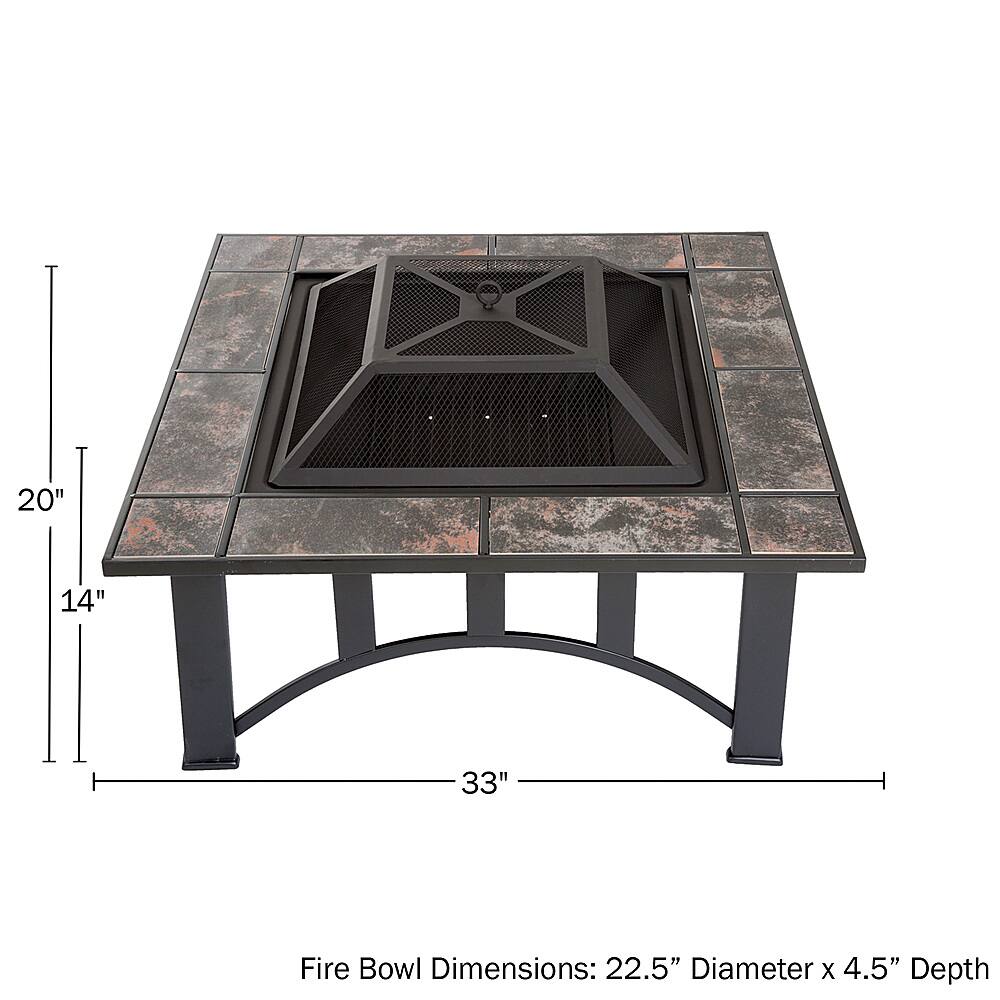 Nature Spring Square Marble Tile Edge Wood Burning Fire Pit Black and ...