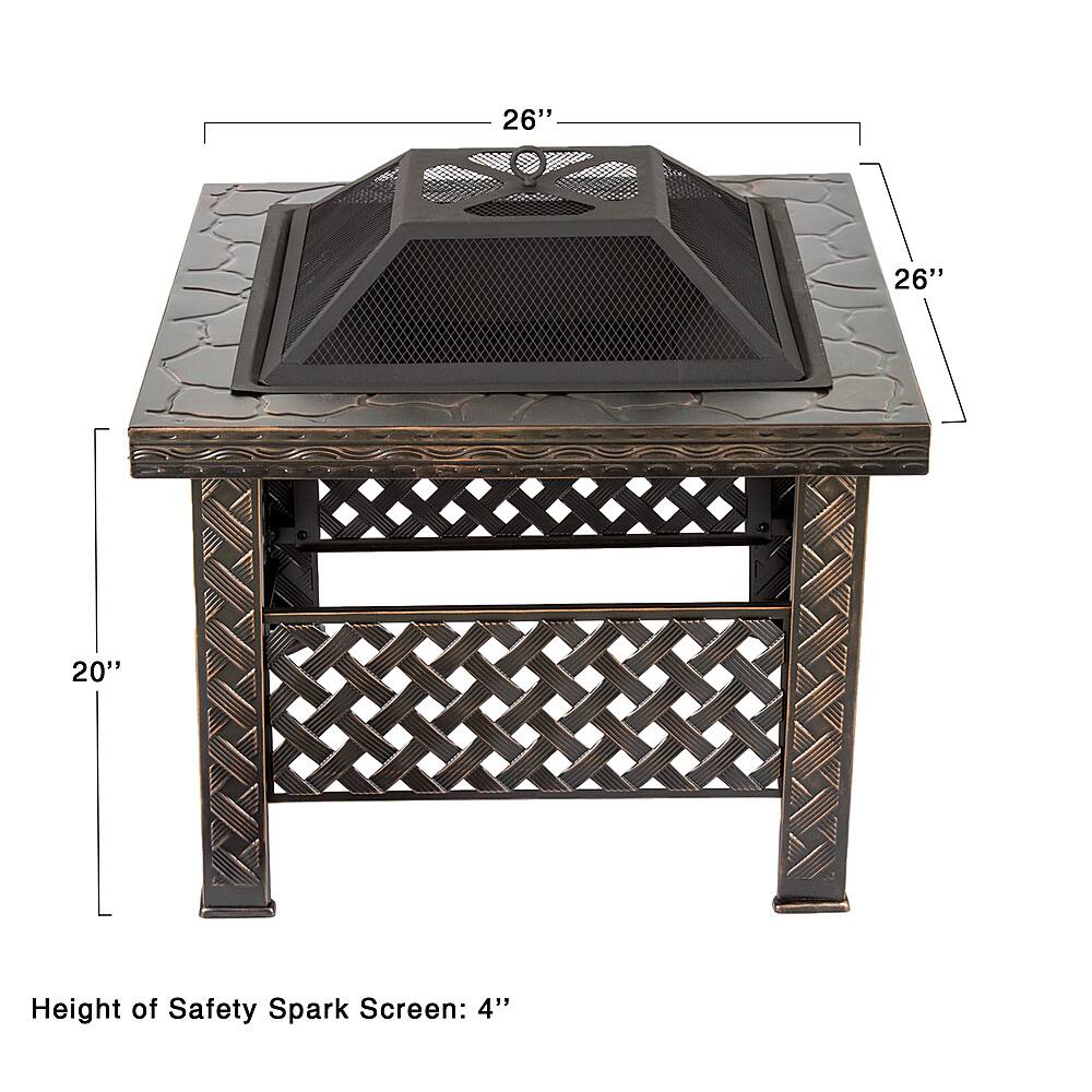 Nature Spring Square Woven Metal Wood Burning Fire Pit Bronze 470821abn 