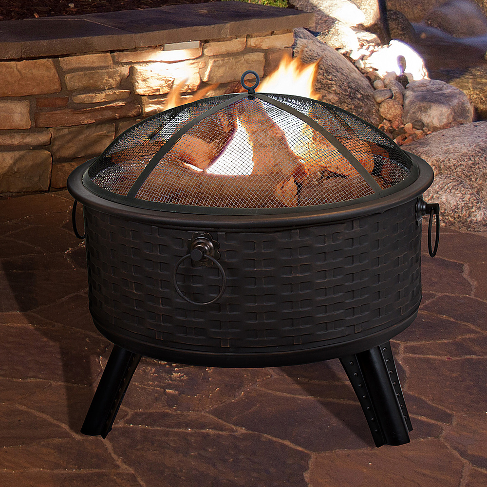 Nature Spring - Round Woven Metal Wood Burning Fire Pit - Bronze
