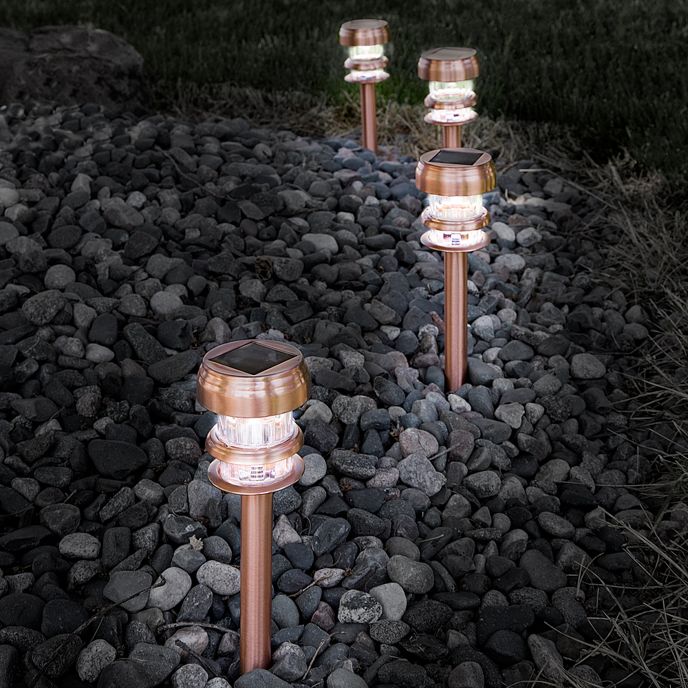 Nature Spring - Solar Powered Lights (Set of 4) - LED Outdoor Stake Spotlight Fixture for Gardens, Pathways, and Patios - Copper - Copper