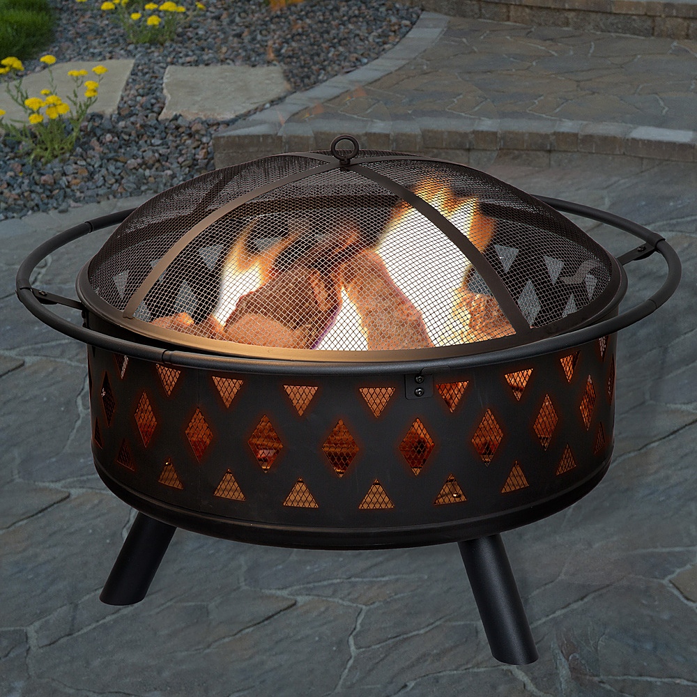 Nature Spring - Round Cross-Weave Steel Wood Burning Fire Pit - Black