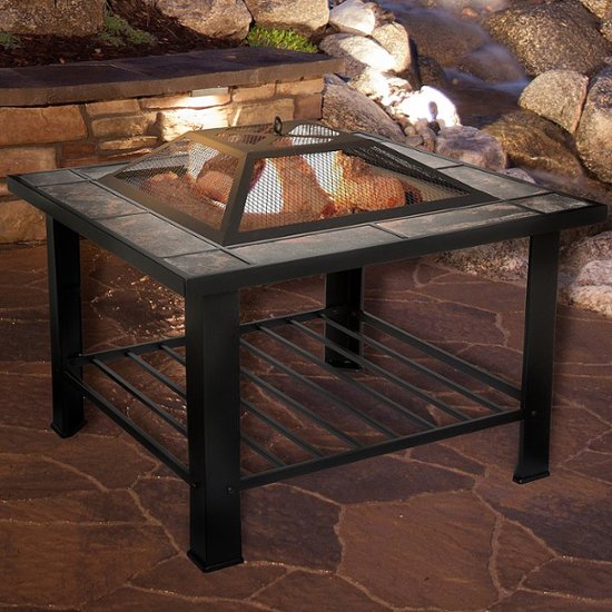 Alt View Zoom 11. Nature Spring - Square Marble Tile Edge Wood Burning Fire Pit - Black and Orange.