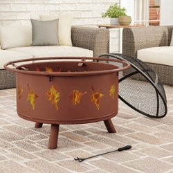 Nature Spring - Round Steel Wood Burning Fire Pit with Leaf Cutouts - Rugged Rust - Alt_View_Zoom_11