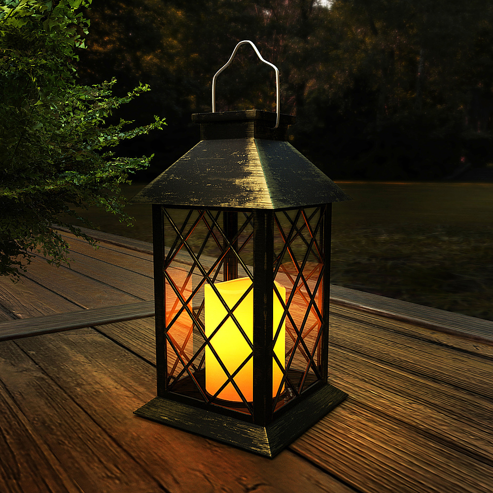 Nature Spring - Solar LED Pillar Candle Lantern with Hanger - Bronze