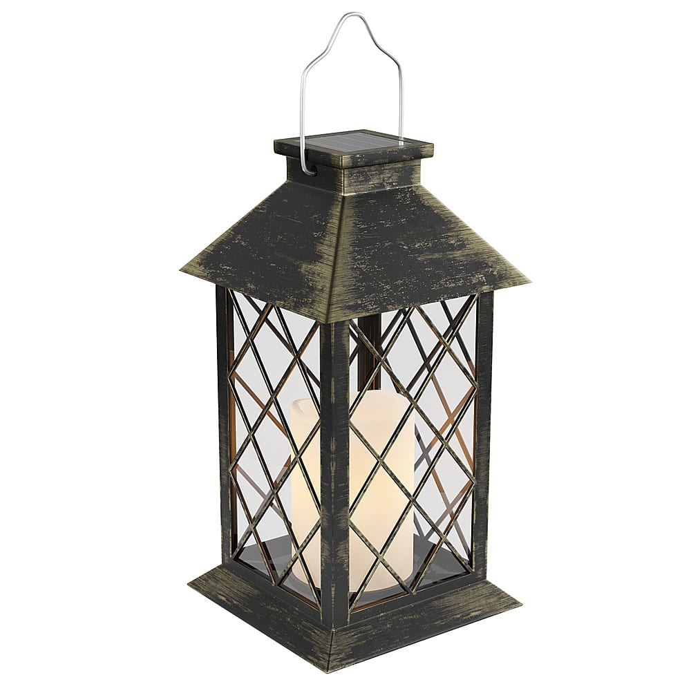 Alt View 12. Nature Spring - Solar LED Pillar Candle Lantern with Hanger - Bronze.