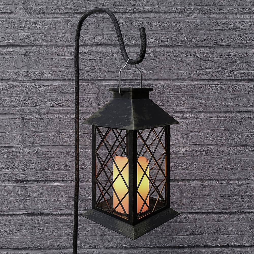 Alt View 15. Nature Spring - Solar LED Pillar Candle Lantern with Hanger - Bronze.