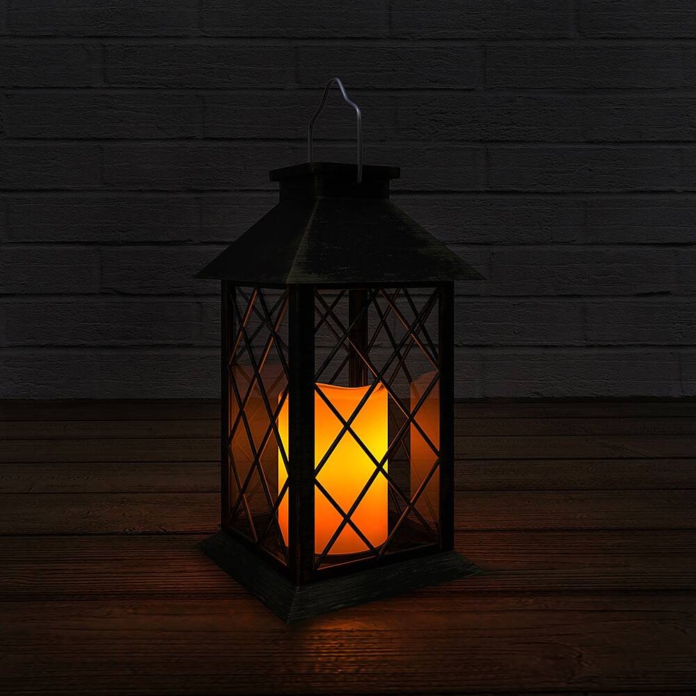 Alt View 16. Nature Spring - Solar LED Pillar Candle Lantern with Hanger - Bronze.
