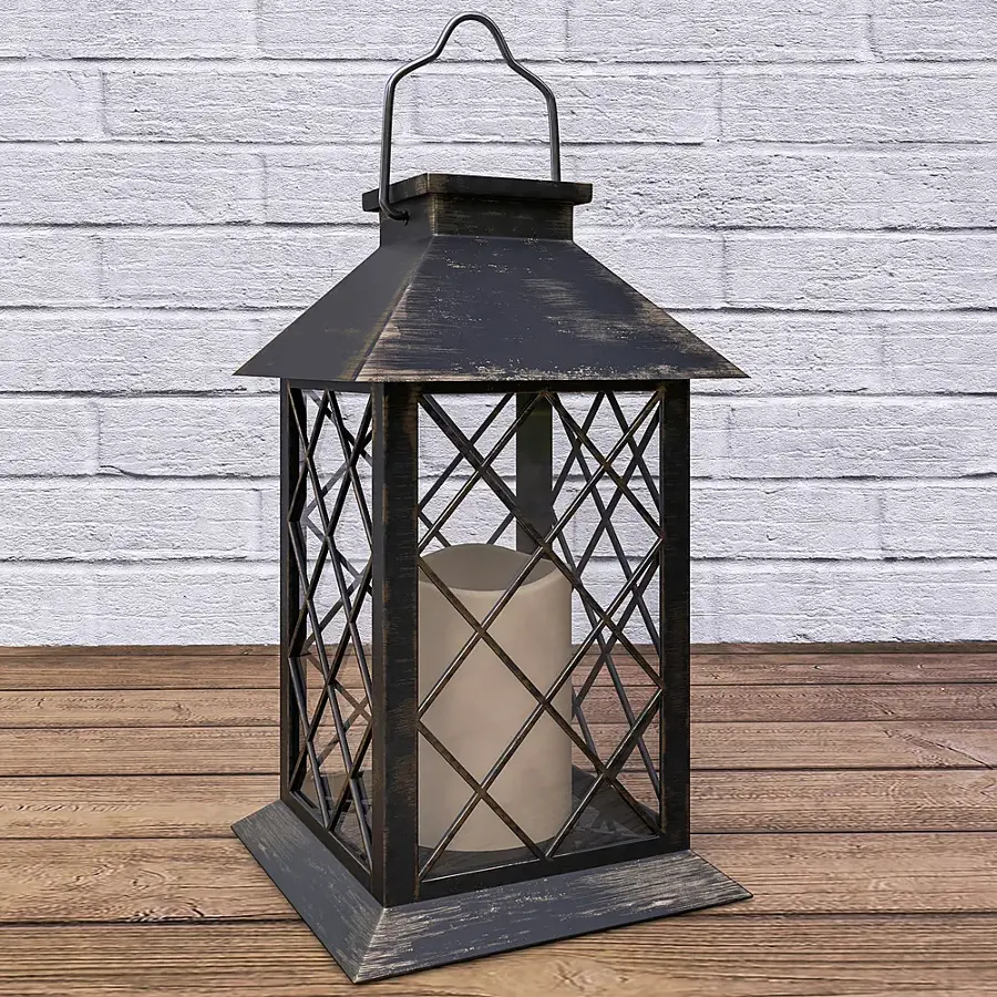 Alt View 18. Nature Spring - Solar LED Pillar Candle Lantern with Hanger - Bronze.