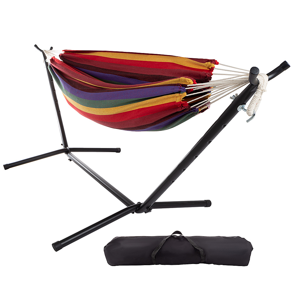 

Hastings Home - Double Brazilian Woven Cotton Hammock with Stand and Carrying Ba - Red Stripes