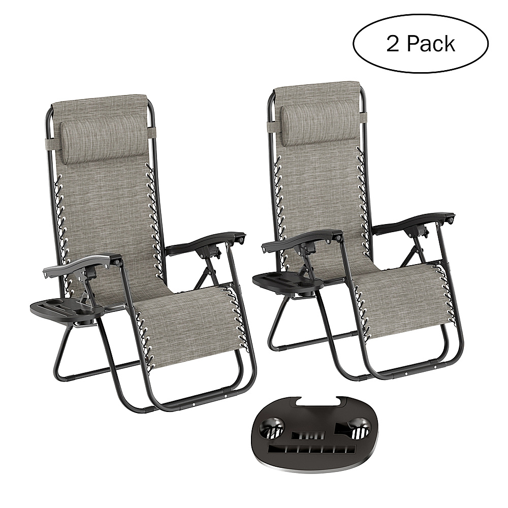 Hastings Home - Zero Gravity Lounge Chairs - 2 PC Patio Furniture Set with Foldable Alloy Steel Frames and Mesh Fabric Seats and Backs - Gray