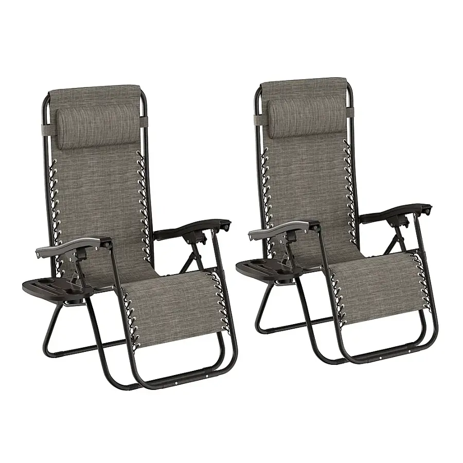 Alt View 17. Hastings Home - Zero Gravity Lounge Chairs Set of 2 - Gray.
