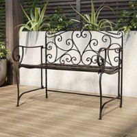 Hastings Home - Folding Garden Bench Outdoor Seating with Scrollwork Design for Porch or Patio - Black - Alt_View_Zoom_11