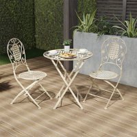 Hastings Home - Folding Bistro Set Outdoor Furniture for Garden, Patio, Porch with Lattice & Leaf Design 3PC Table and Chairs - Antique White - Alt_View_Zoom_11