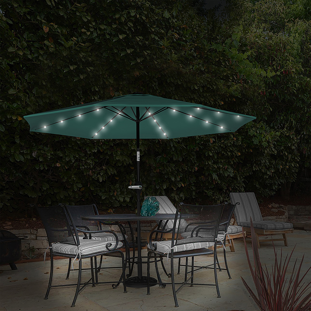 Nature Spring - 10-Foot Patio Deck Shade with Solar Powered LED Lights - Hunter Green
