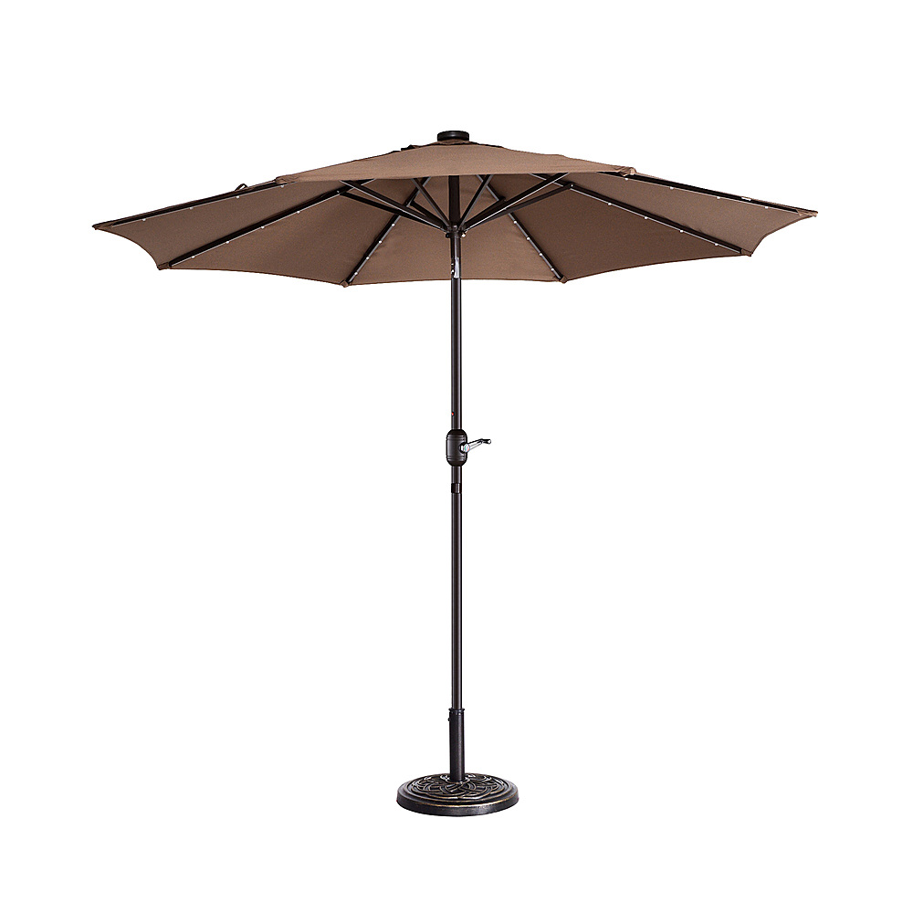 Nature Spring - 9-Foot Solar LED Lighted Patio Umbrella - Brown