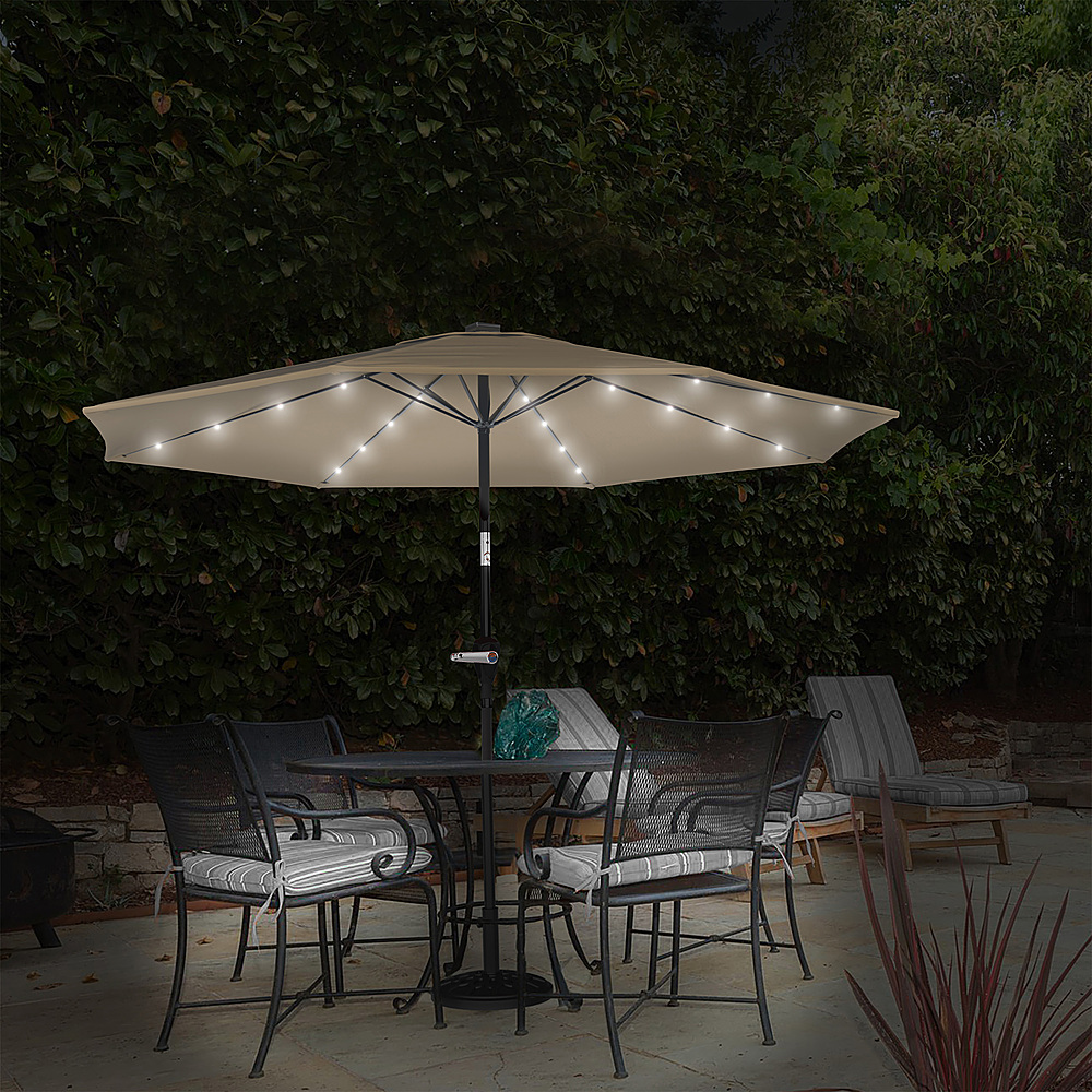 Nature Spring - 10-Foot Solar LED Lighted Patio Umbrella - Sand