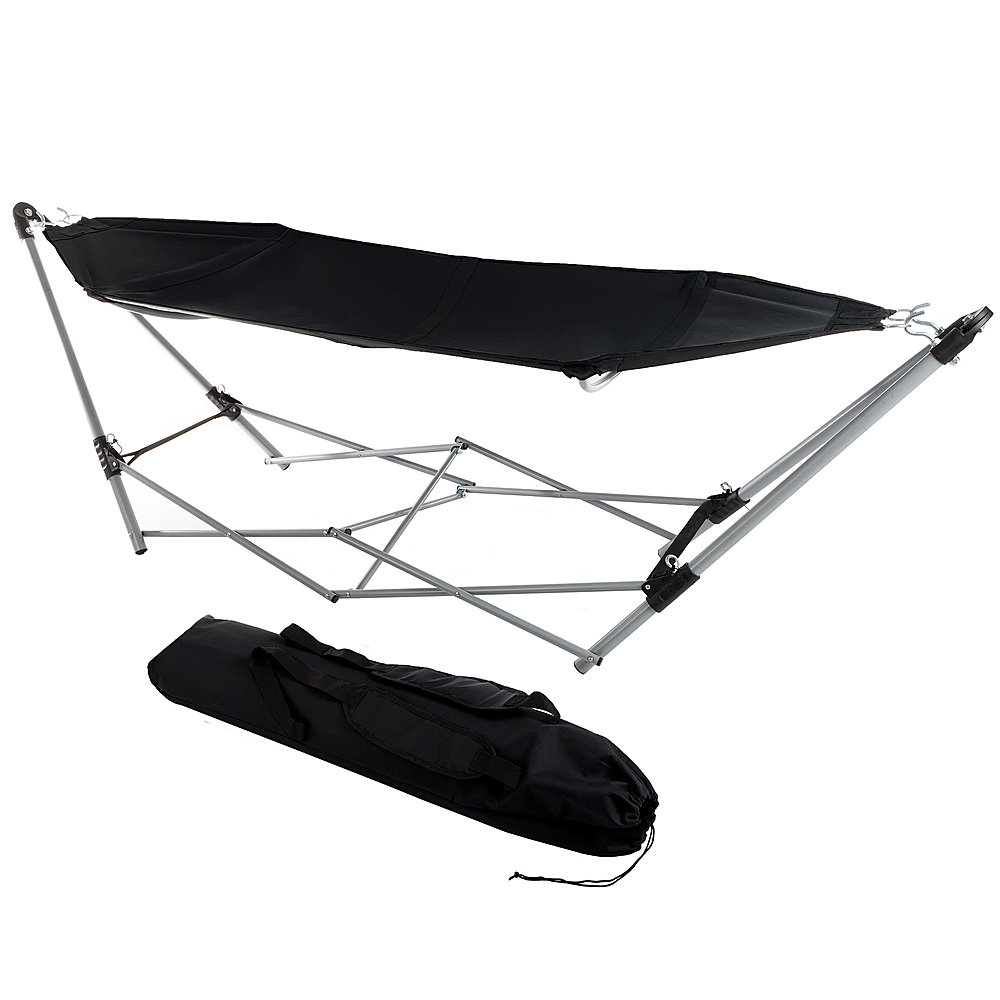 Hastings Home - Portable Hammock with Stand and Carrying Bag - Black
