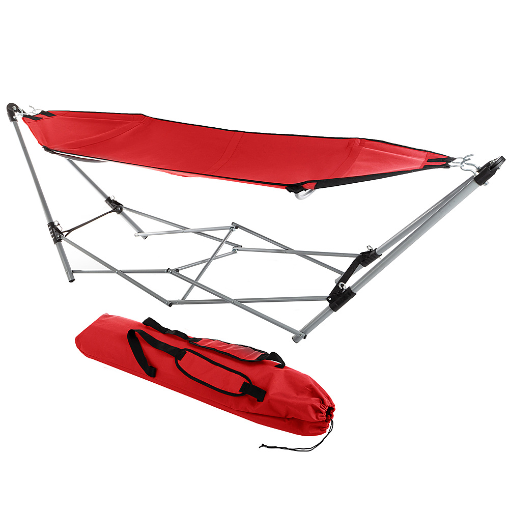Hastings Home - Portable Hammock with Stand and Carrying Bag - Red
