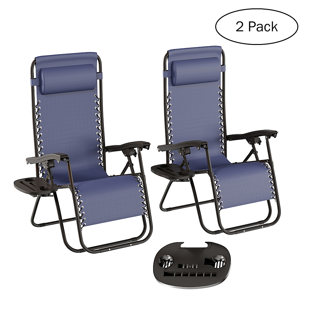 Hastings Home - Patio Furniture Set of 2 Zero-Gravity Recliner Chairs - Outdoor Furniture Set for Camping Accessories or Patio Seating - Navy Blue